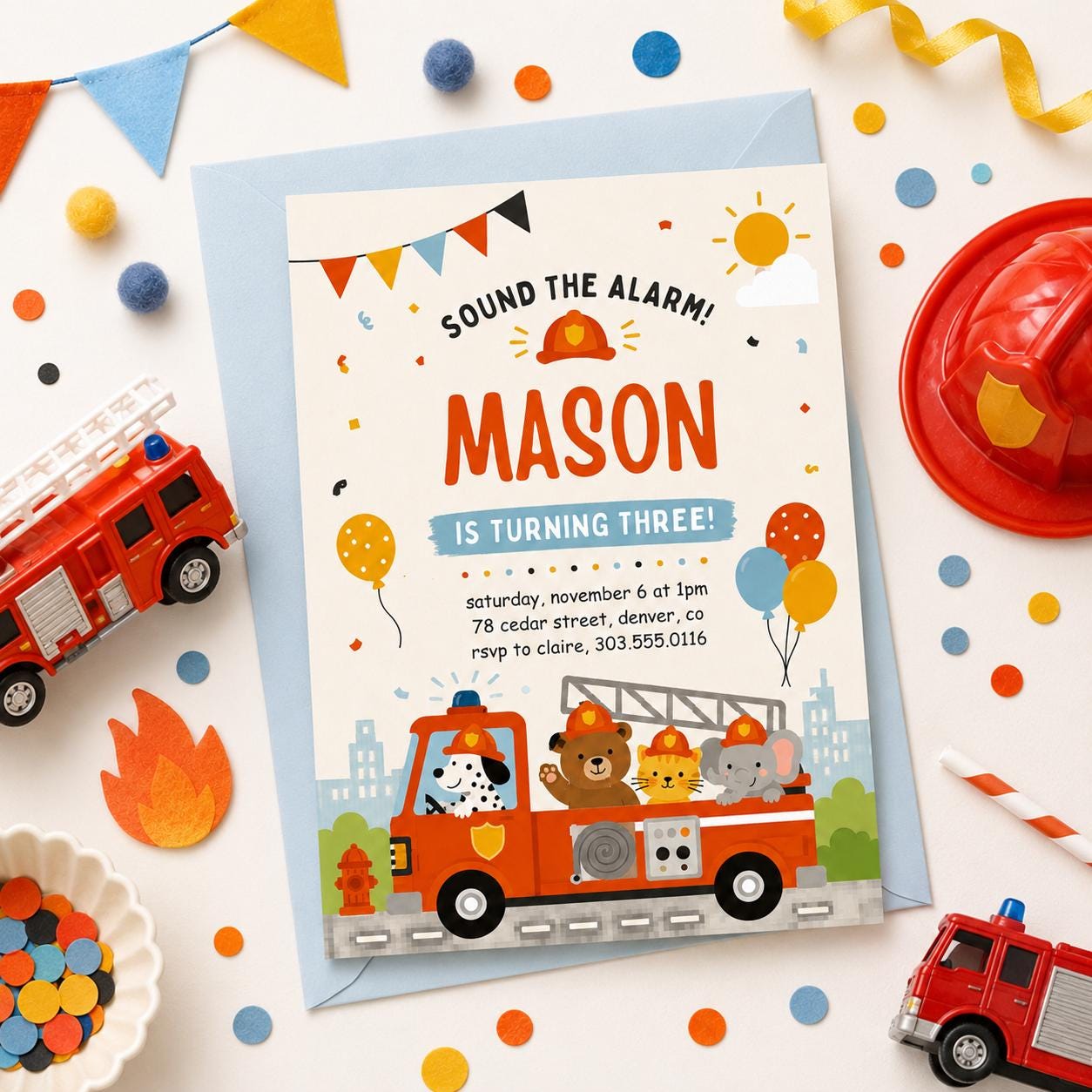 Sound The Alarm Invitation, Sound The Alarm Boys, Fire Truck Birthday Invitation, Firefighter Birthday Party Invite, Canva Template __etsy:8080620851