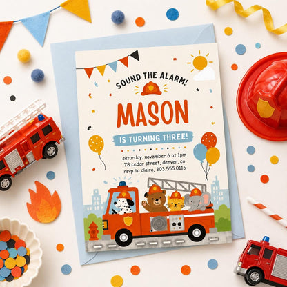 Sound The Alarm Invitation, Sound The Alarm Boys, Fire Truck Birthday Invitation, Firefighter Birthday Party Invite, Canva Template __etsy:8080620851