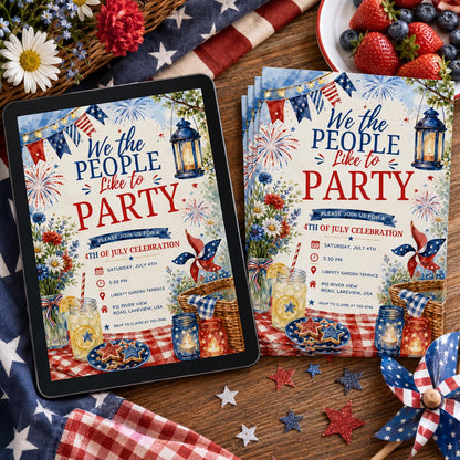 We The People Like to Party 4th of July Invitation, 4th of July BBQ Invite, Party in the USA, Independence Day Party, Red White & Blue Party __etsy:8080893728