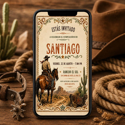 Western Rodeo Birthday Invitation: printable Cowboy Birthday invitation, Rodeo Invitation , Wild West Bday Invite, Editable Canva Template __etsy:8081183753