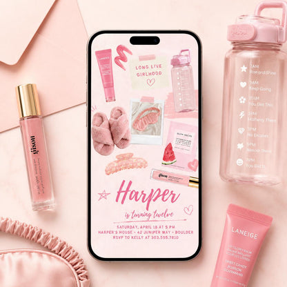 Long Live Girlhood 12th Birthday Spa Invitation — invitation you personalize in Canva