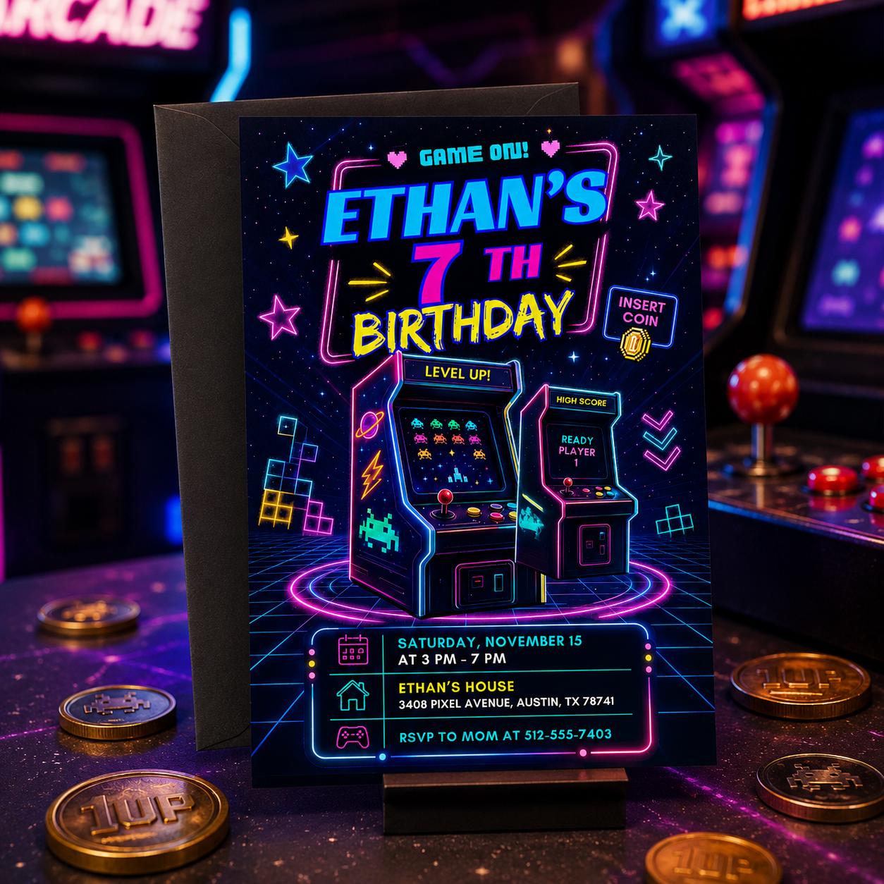 Video Game Party Invitation, Green Gamer Birthday Invitation, Level Up Birthday Invitation, Gamer Boy Template, Editable Canva Template __etsy:8084432633