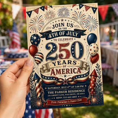 Red, White & Due Baby Shower Invitation Template, America 250th Anniversary Invitation Template 4th of July Party Invitation, Canva Template __etsy:8084859658