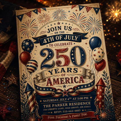 Red, White & Due Baby Shower Invitation Template, America 250th Anniversary Invitation Template 4th of July Party Invitation, Canva Template __etsy:8084859662