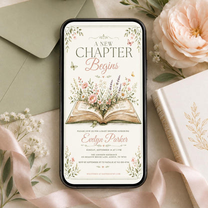 Framed Open Book Bridal Shower Invitation — invitation you personalize in Canva