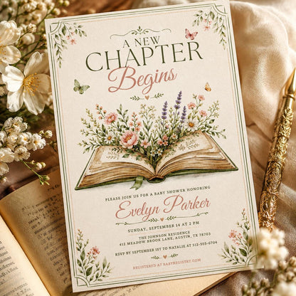 Framed Open Book Bridal Shower Invitation — botanical bridal shower design