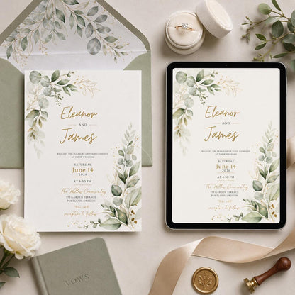 Editable Canva Wedding Invitation Template , Floral Watercolor Design, Save the Date Wedding Invitation Template Floral Eucalyptus Design __etsy:8086194209