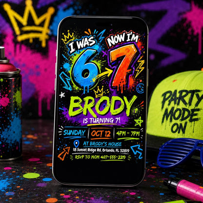 Graffiti 7th Birthday Invitation for Boys — design view 2