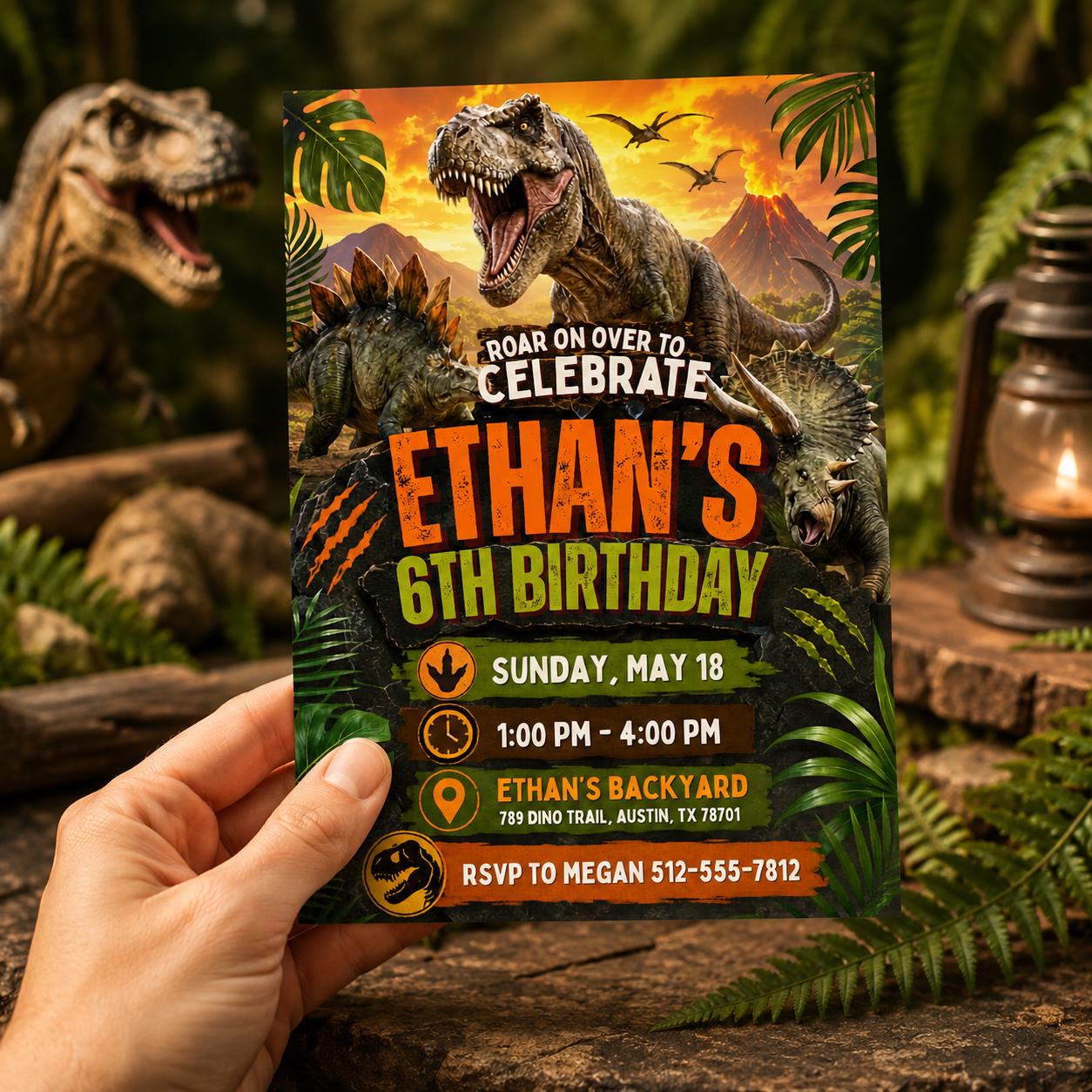 6th Birthday Dinosaur Invitation, 6th Boy Invitation, 6Th Birthday Invitation, Canva Template __etsy:8093712877