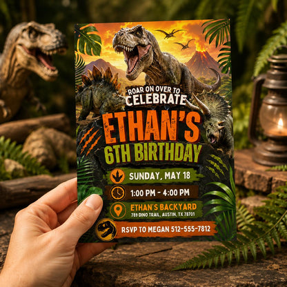6th Birthday Dinosaur Invitation, 6th Boy Invitation, 6Th Birthday Invitation, Canva Template __etsy:8093712877