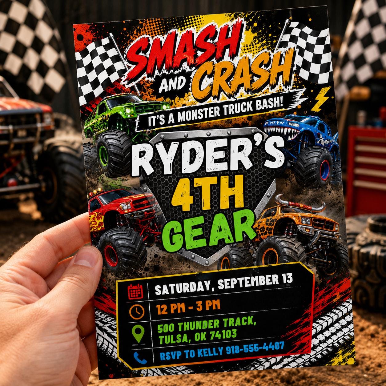 Smash Crash Bash Invite , Monster Truck Birthday Invitation, Canva Template __etsy:8093713985