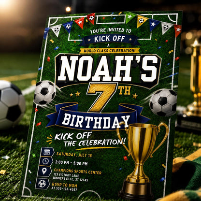 Soccer Birthday Invitation, Soccer Invitation, Football Flyer, Kick off Celebration Soccer Party, Football Party, Editable Canva Template __etsy:8094884401