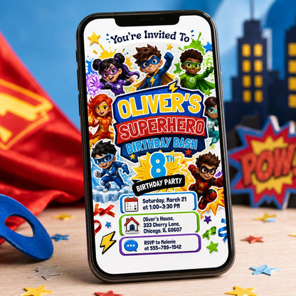 Superhero Birthday Invitation, Editable Canva Template, Kids Hero Party Invite, Comic Book Boy Birthday Bash Printable Boys Girls invitation __etsy:8097754948
