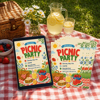 Picnic Invitation, Editable Canva Summer Party Invite, Summer Park Party Invitation, Outdoor Party Invite, Picnic Birthday invitation __etsy:8101359717