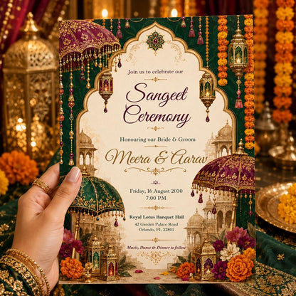 Sangeet Ceremony Invitation, Indian Sangeet Invitation, Mehndi Indian Sangeet Wedding, Mehndi Sangeet Ceremony Party, Canva Template __etsy:8101812259
