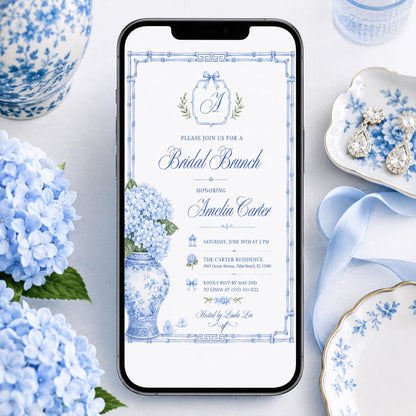 Blue Hydrangea Bridal Brunch Invitation — invitation you personalize in Canva