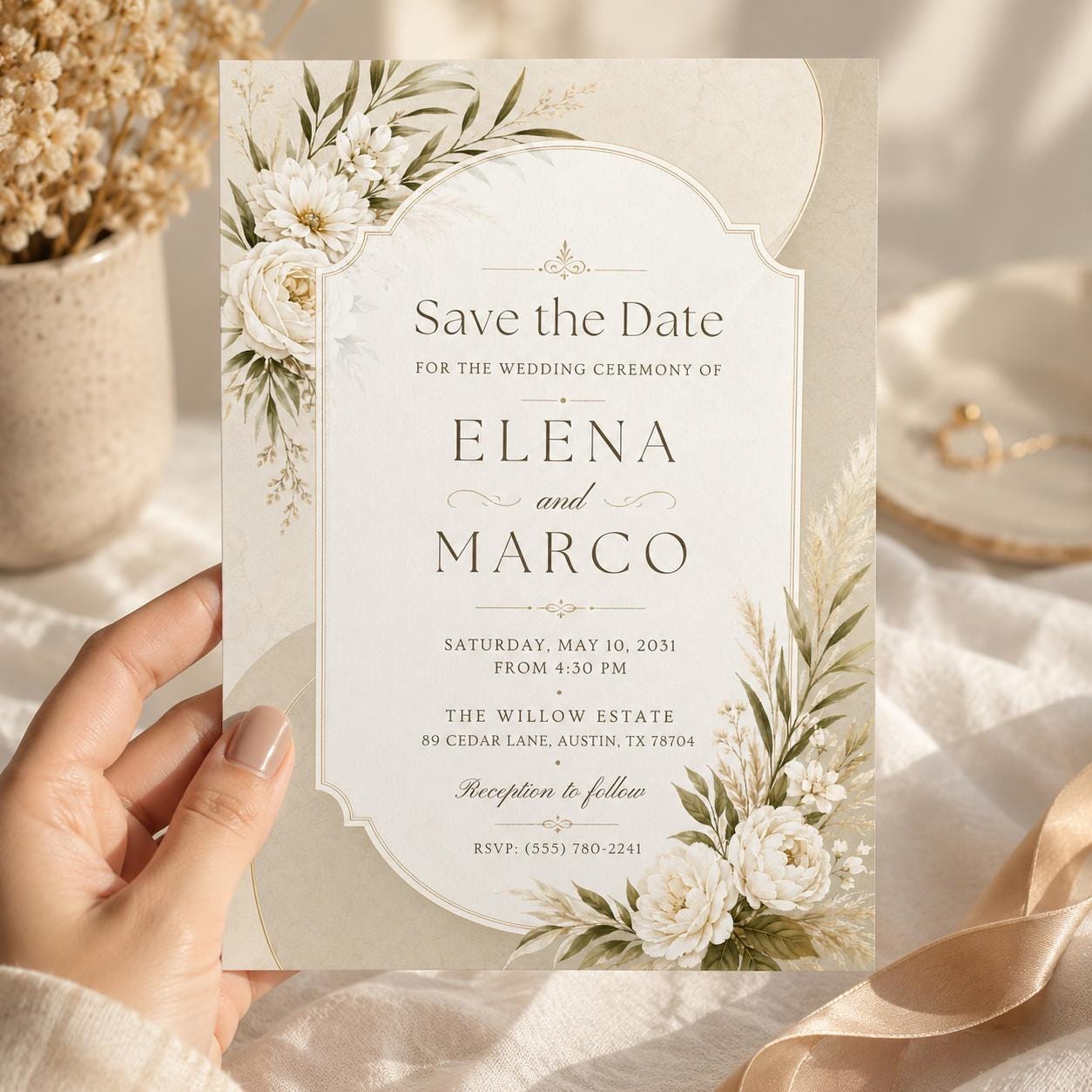 Editable Floral Wedding Invitation Template, Save The Date Newspaper Template Canva, Wedding Save The Date, Wedding Announcement Canva __etsy:8103687977
