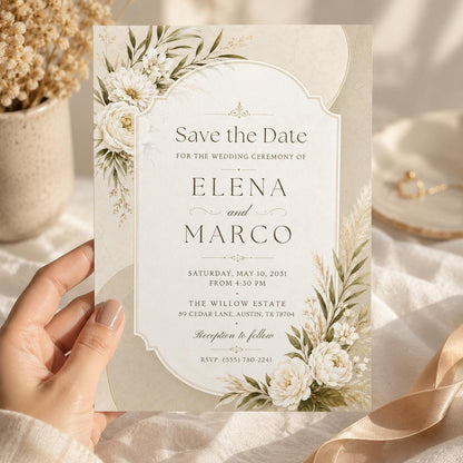 Editable Floral Wedding Invitation Template, Save The Date Newspaper Template Canva, Wedding Save The Date, Wedding Announcement Canva __etsy:8103687977
