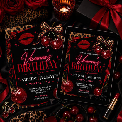 Black Coquette Cheetah Print Birthday Invitation: Let’s Get Wild Birthday — digital invitation, instant download