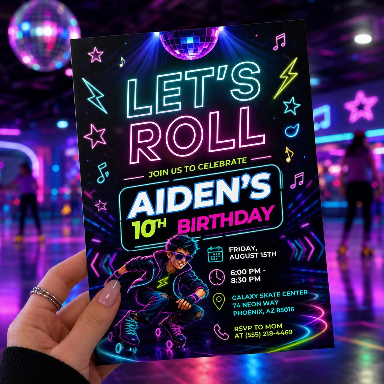 Neon Roller Skate  Invitation, Let's Roll Party Invite, Roller Skate invite, Retro Rollerskate Invite, Skate Rink Party, Canva Template __etsy:8105239753