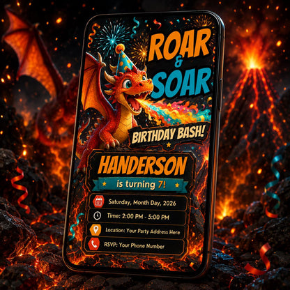 Dragon Birthday Invitation: Roar and Soar Party — design view 2