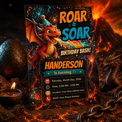 Dragon Birthday Invitation: Roar and Soar Party — birthday party stationery by VoltBy