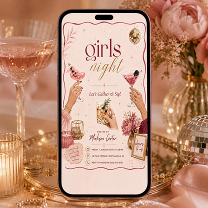 Pink Cocktail Girls Night Invitation — invitation you personalize in Canva