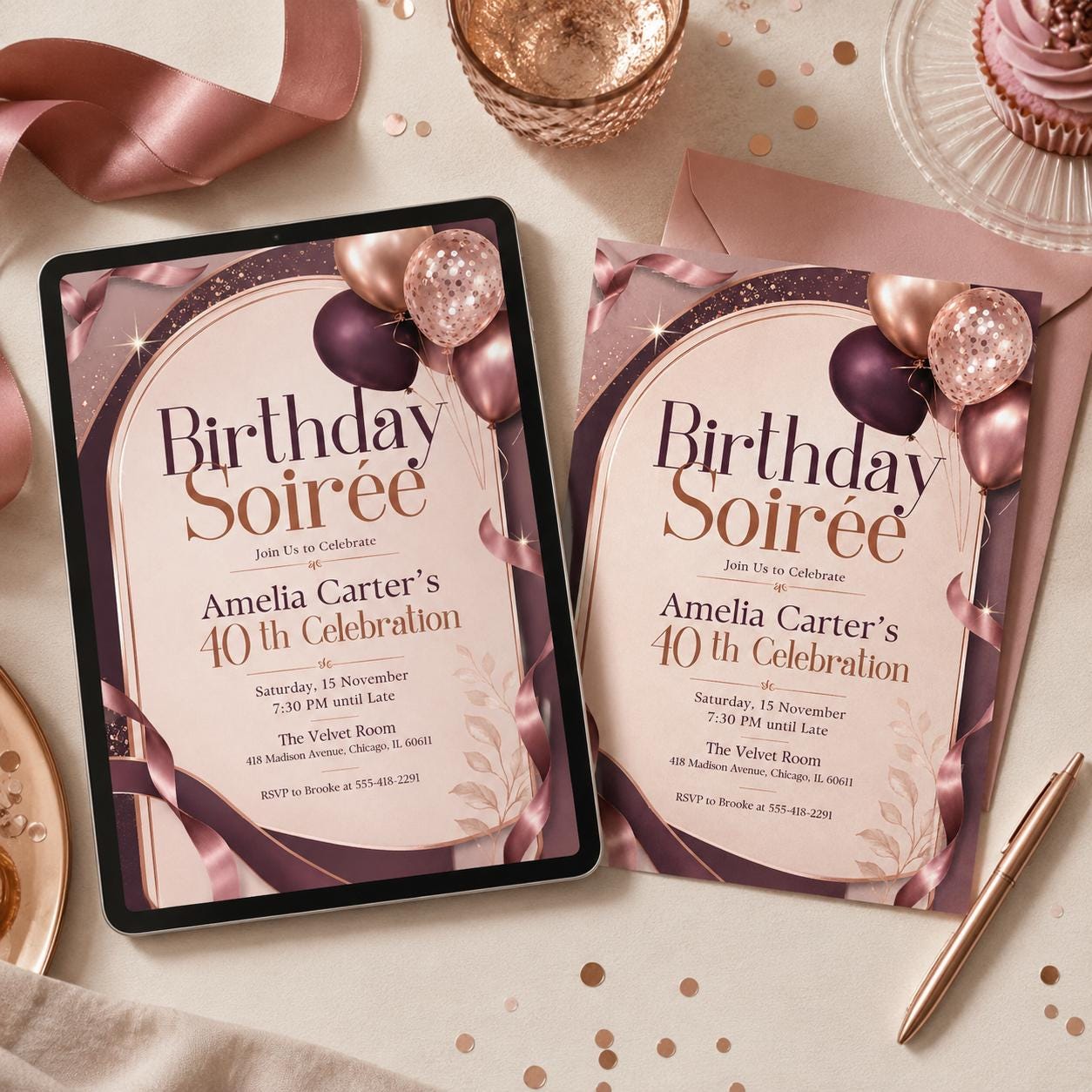 Editable Birthday Soirée Invitation Template, Sunset Soirée Summer Party Invitation, Summer Party, Editable Canva Template __etsy:8108173745