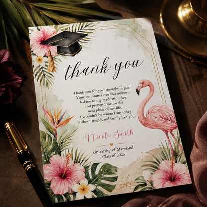 Graduation Thank You Card Template, Tropical Flamingo Design, Printable Graduate Confetti Thank You, Editable Modern Grad Thank You Note __etsy:8111095877