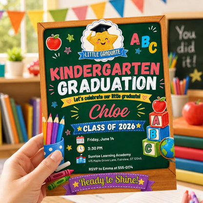 Kindergarten Graduation Invitation, Class of 2026 Kids Graduation Invite, Preschool Graduation Party, School Graduation, Canva Template __etsy:8111182021