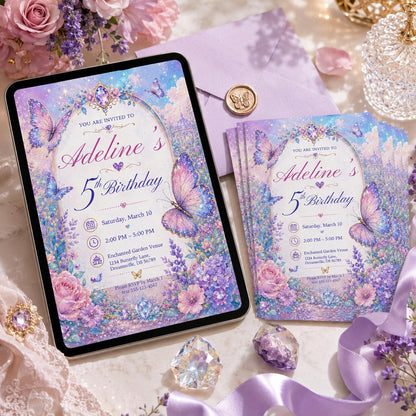 Editable Butterfly Birthday Invitation, Rainbow Floral Garden Party Invite, Whimsical Design, Fairy 1st Birthday, Canva Template __etsy:8111738505