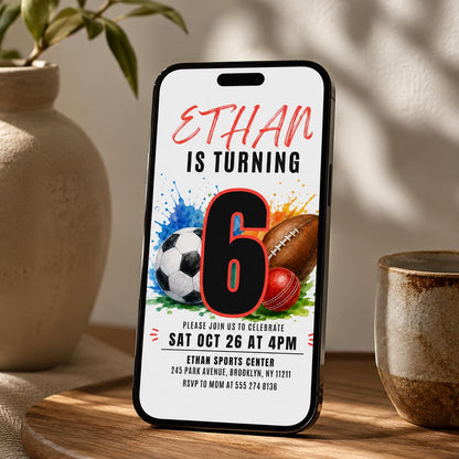 Sports Birthday Invitation, Editable Canva Template, Printable All-Star Party Invite, Multi-Sport Theme Birthday Card for Kids __etsy:8115155381