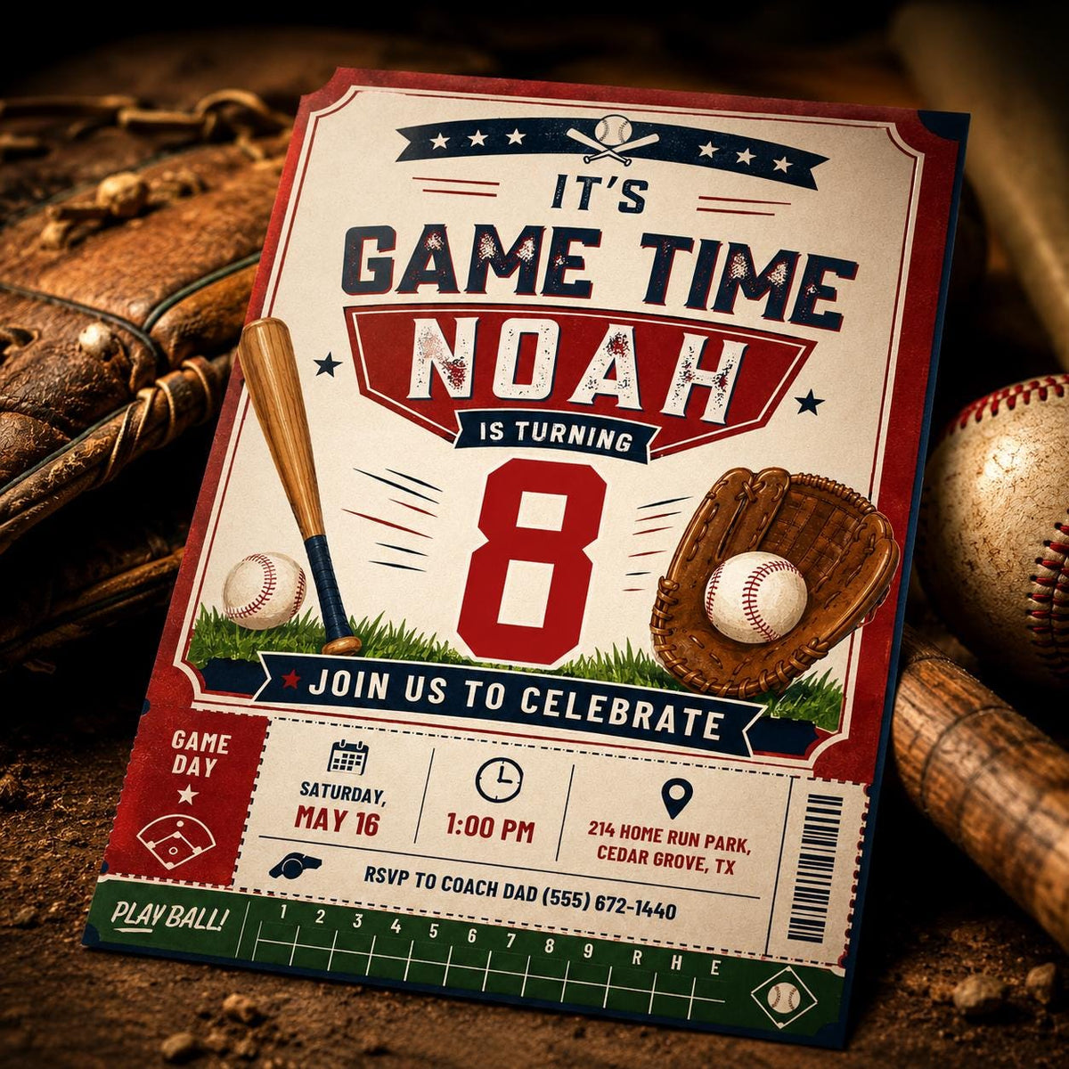 Neon It’s Game Time 8th Birthday Invitation — invitation you personalize in Canva