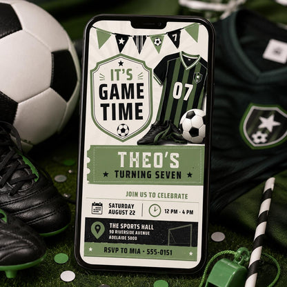 Vintage Soccer Jersey 7th Birthday Invitation — ticket design