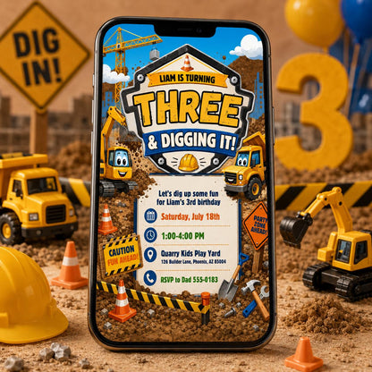 Truck Construction 1st Birthday Invitation — digital invitation, instant download