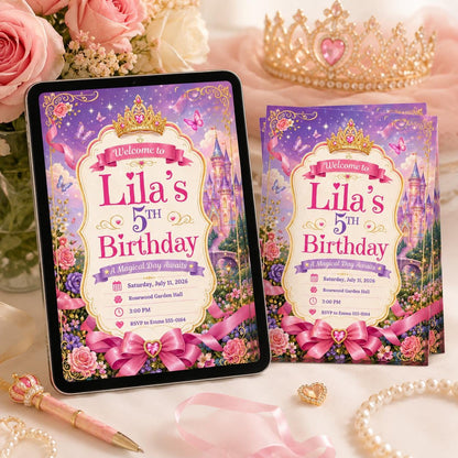 Princess Birthday Invitation Princess Birthday Template Princess Theme Party Princess Invite Princess Canva Template Royal Birthday Invite __etsy:8122153047