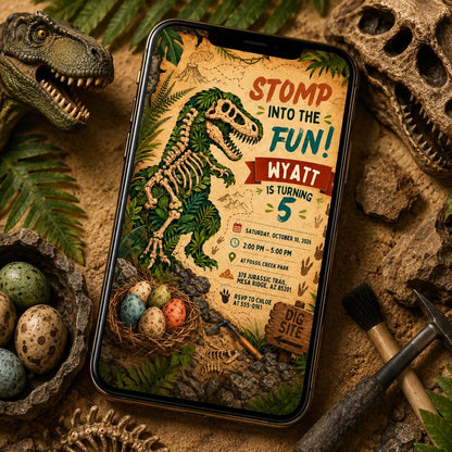 Dinosaur 3rd Birthday Invitation: Dino Four — design view 2