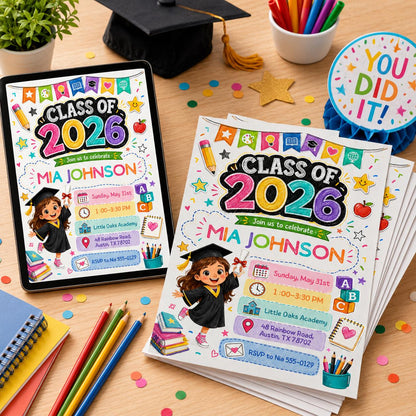 Class of 2026 Graduation Invitation, Graduation Party Invitation 2026, Class of 2026 Announcement, Blue Grad Template, Editable Canva __etsy:8128817919