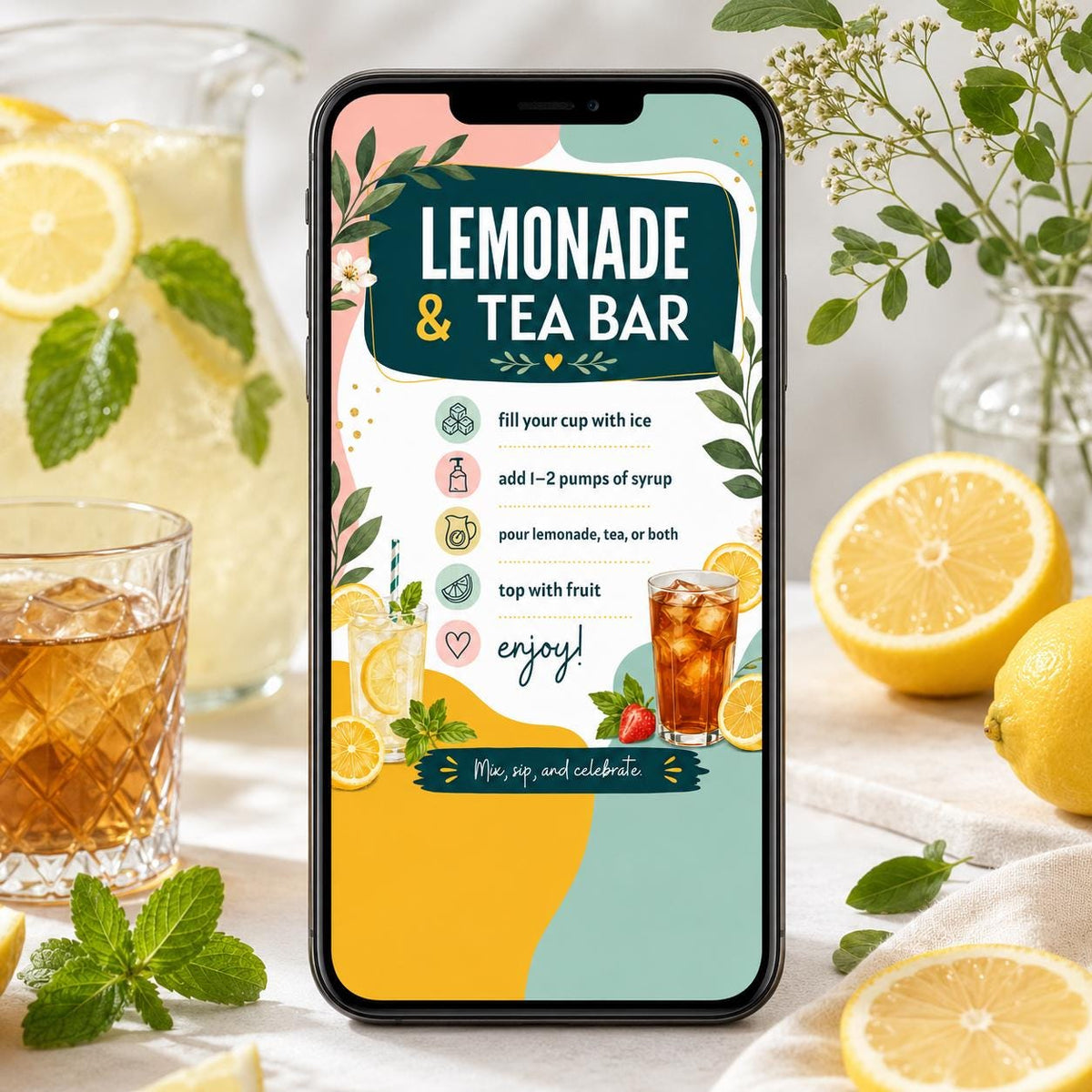 Lemonade and Tea Bar Recipe Sign — lemon design