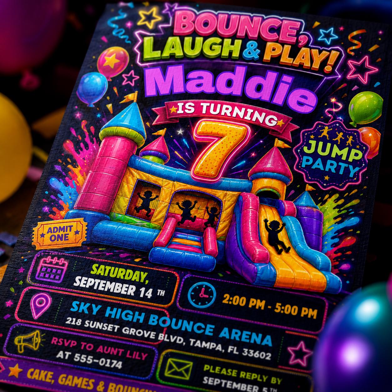 Trampoline Park Birthday Invitation, Jump & Flip Party Digital Invite, Bounce Blast Party  for Kids and Teens, Canva Template __etsy:8131580156