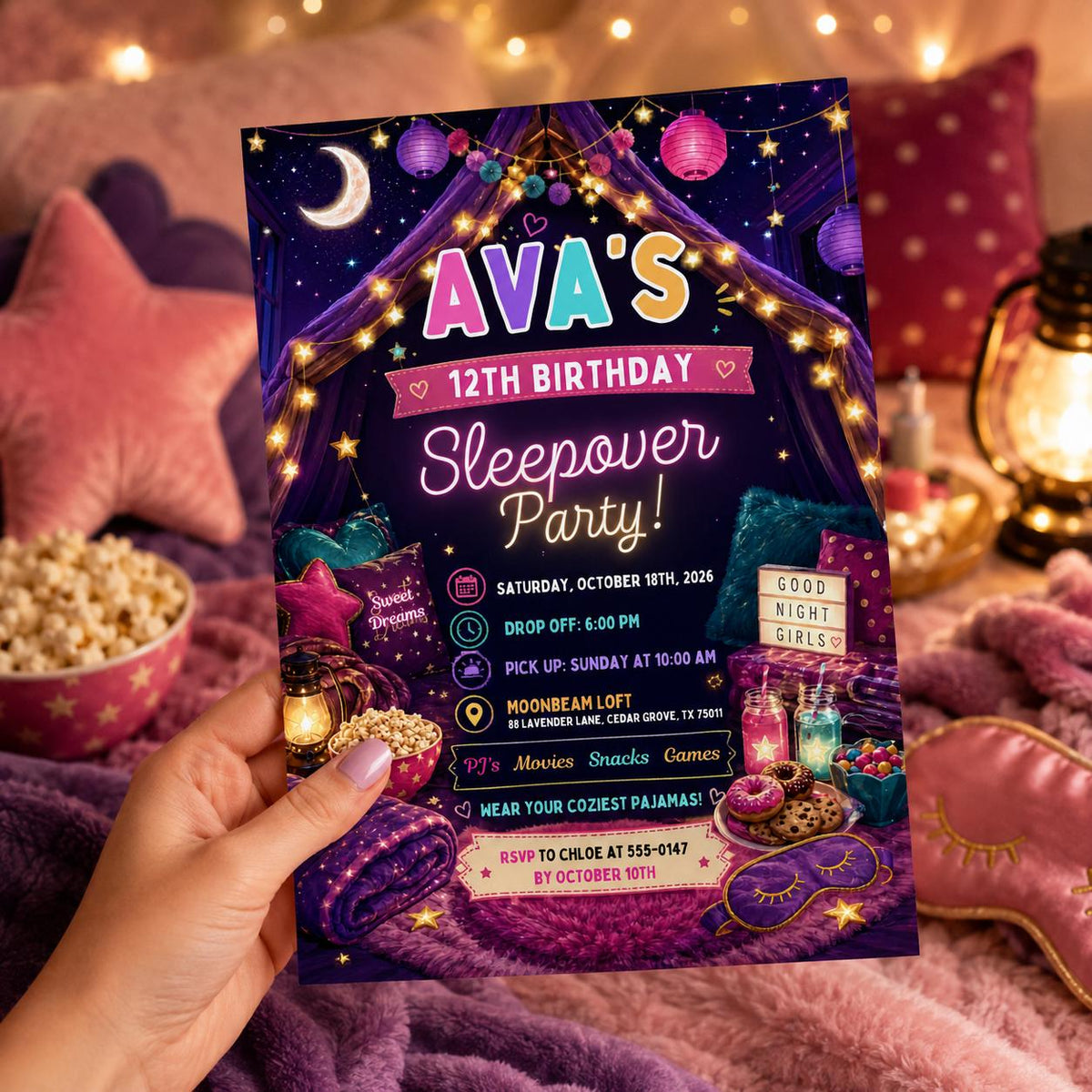 Sleepover Party Invitation — design view 2
