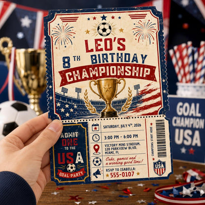 USA Goal Party Birthday Invitation, Editable Patriotic Soccer Ticket Invite, Boy 8th Birthday Championship, Soccer Birthday Championship __etsy:8131704312