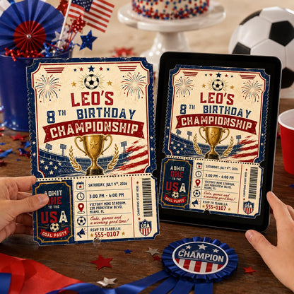 USA Goal Party Birthday Invitation, Editable Patriotic Soccer Ticket Invite, Boy 8th Birthday Championship, Soccer Birthday Championship __etsy:8131704316
