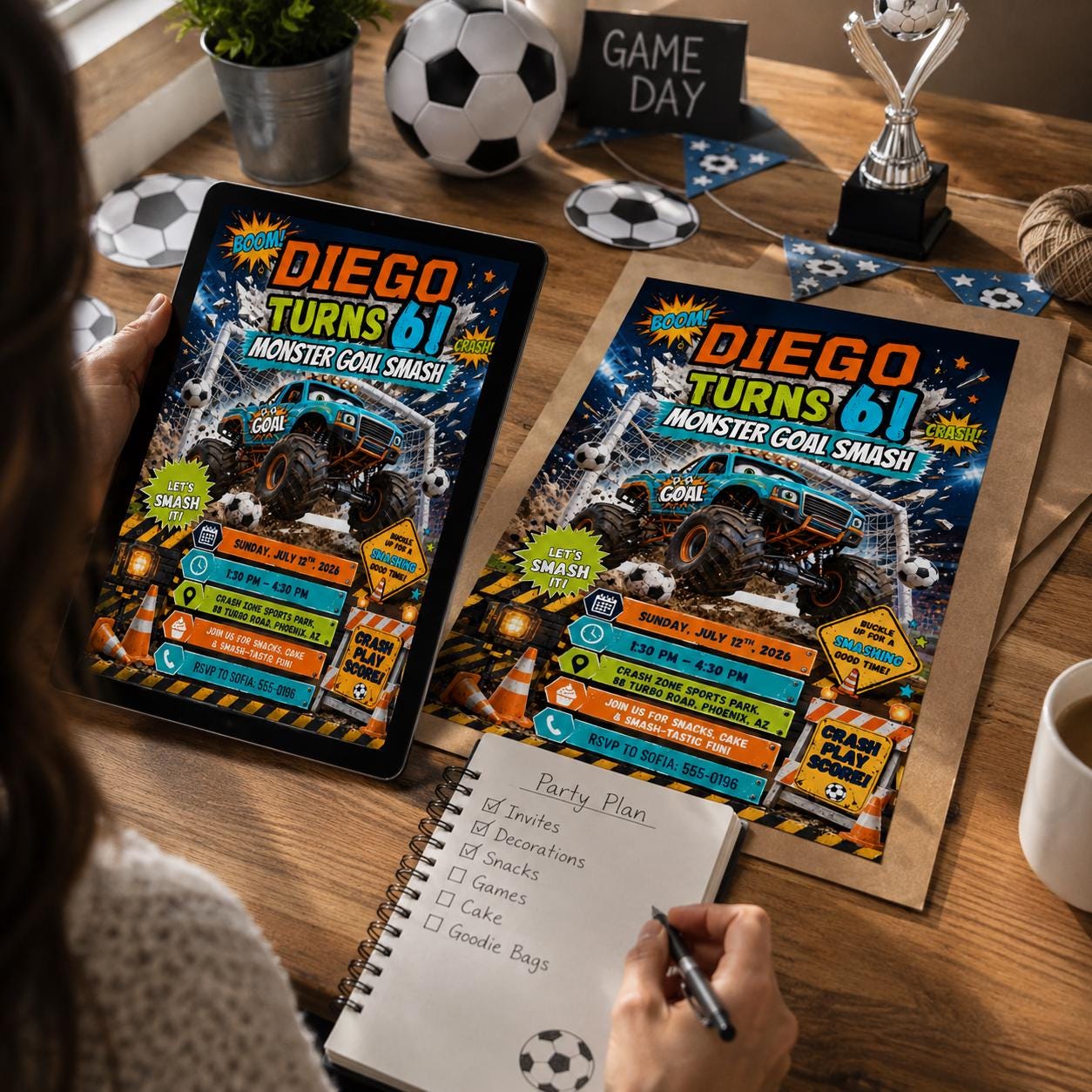 Monster Goal Smash Birthday Invitation, Editable Monster Truck Soccer Invite, Boy 6th Birthday Crash Zone Template, Printable Download __etsy:8131774924