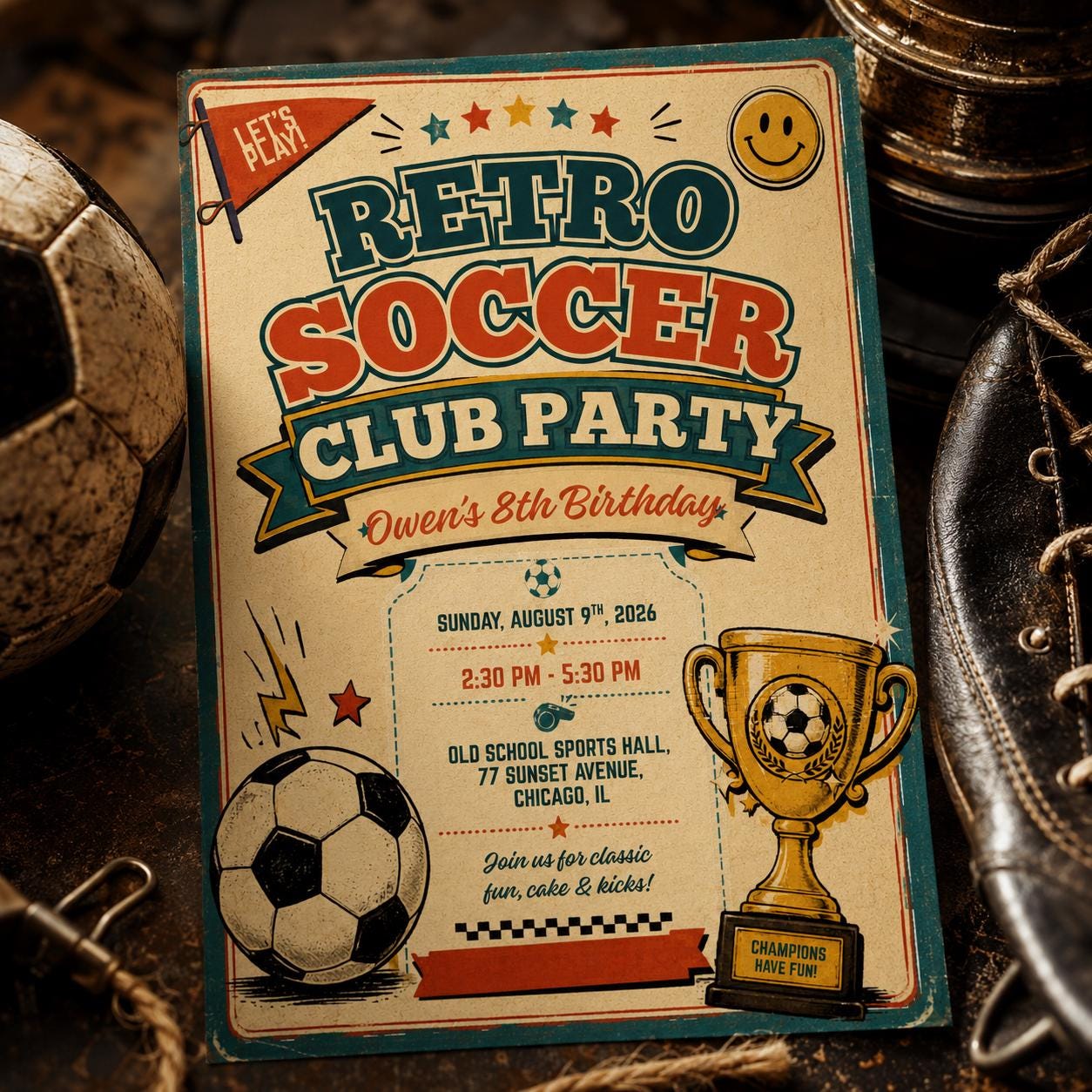 Retro Soccer Club Birthday Invitation, Editable Vintage Soccer Party Invite, Boy 8th Birthday Retro Sports Template, Printable Download __etsy:8131775778