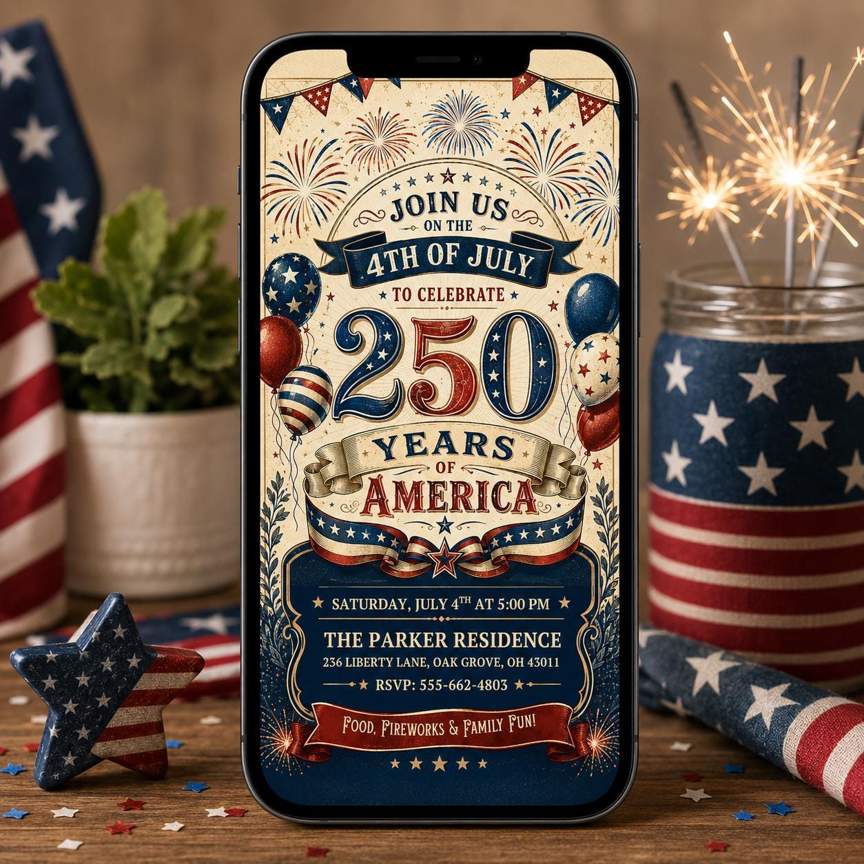 Red, White & Due Baby Shower Invitation Template, America 250th Anniversary Invitation Template 4th of July Party Invitation, Canva Template __etsy:8132768595
