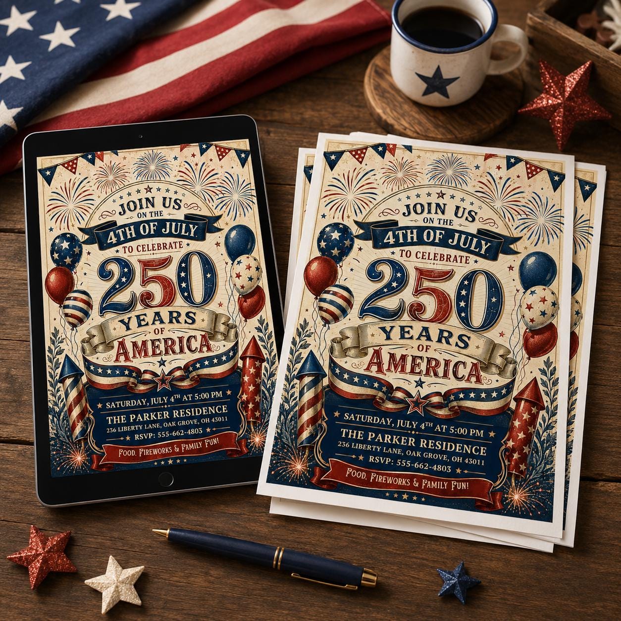Red, White & Due Baby Shower Invitation Template, America 250th Anniversary Invitation Template 4th of July Party Invitation, Canva Template __etsy:8132768607