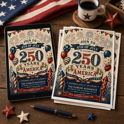 Red, White & Due Baby Shower Invitation Template, America 250th Anniversary Invitation Template 4th of July Party Invitation, Canva Template __etsy:8132768607