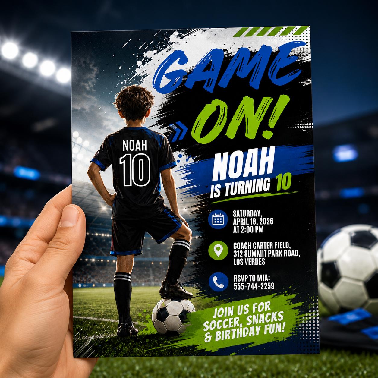 Soccer Birthday Invitation, Let's Kick It Party Invite, Kids Football Birthday, Sports Theme Boy, Game On Party Invite Canva Template __etsy:8132768963
