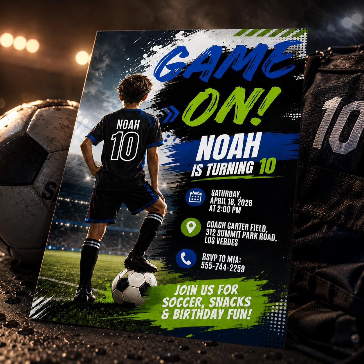 Soccer Birthday Invitation, Let's Kick It Party Invite, Kids Football Birthday, Sports Theme Boy, Game On Party Invite Canva Template __etsy:8132768971